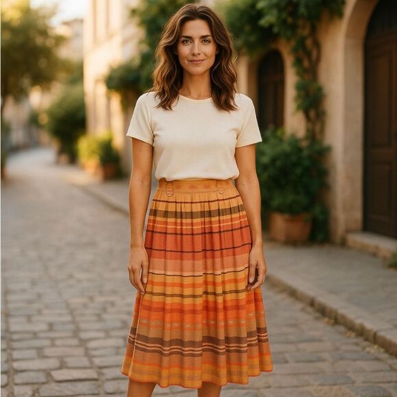Double RR Ralph Lauren Cotton Striped Jacquard Skirt Multi Print Design Pockets - Picture 1 of 10